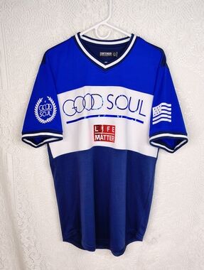 Contender Good Soul Life Matter Soccer Jersey Blue White Athletic Shirt Large